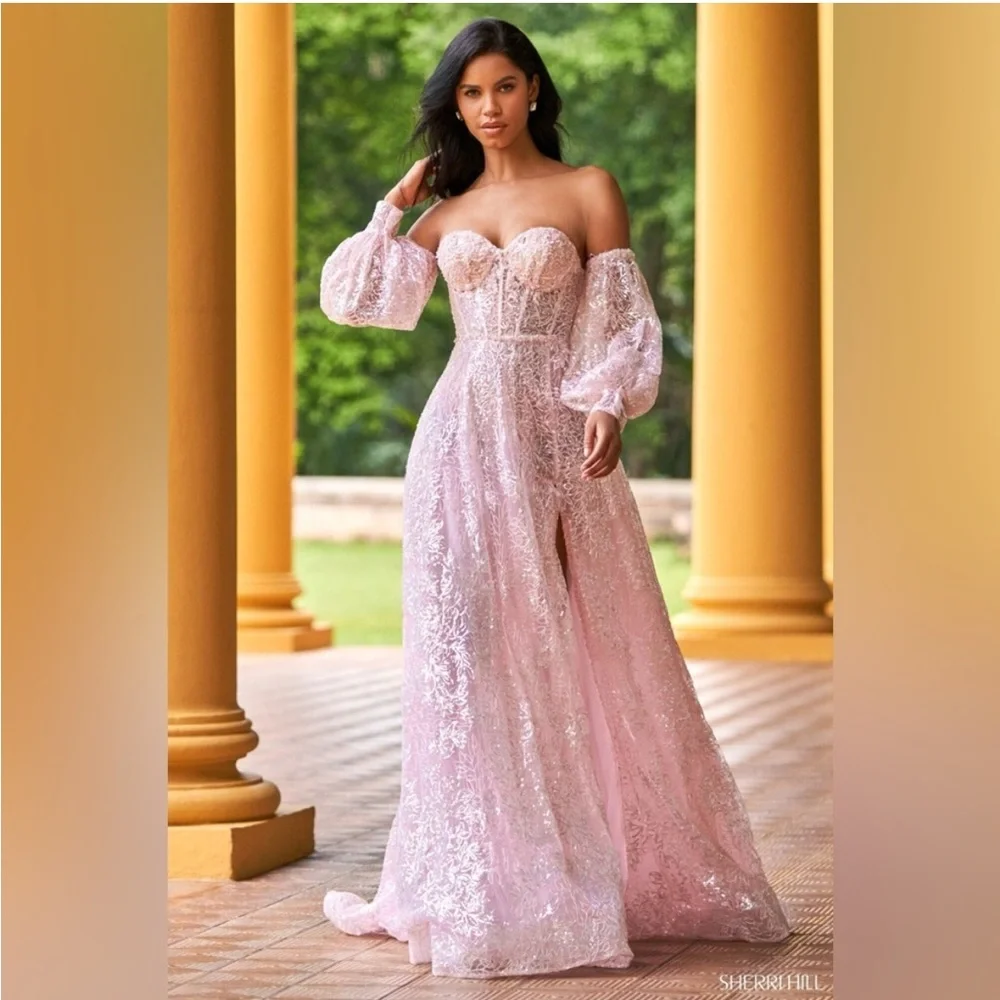 Sherri Hill 55017 Blush Pink Removable Sleeve Gown 4
